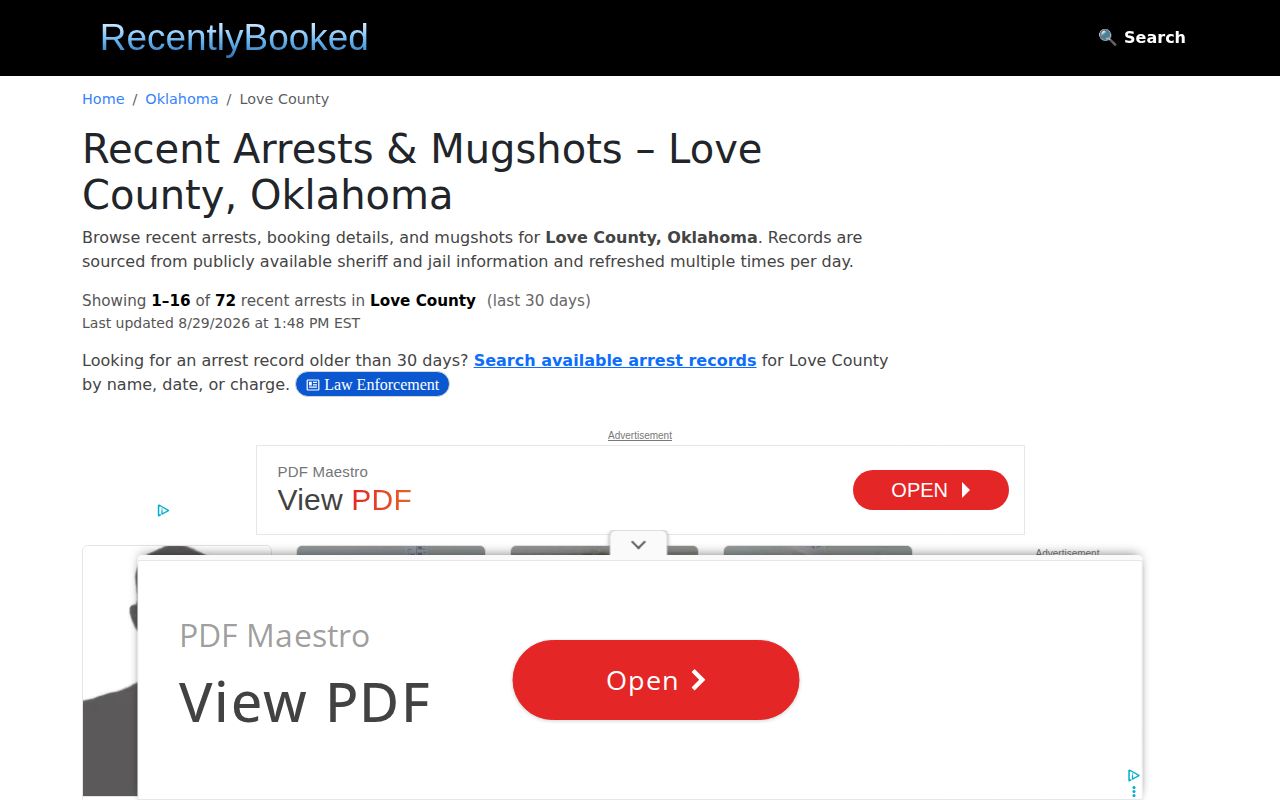 Unofficial Love County booking-record discovery source RecentlyBooked