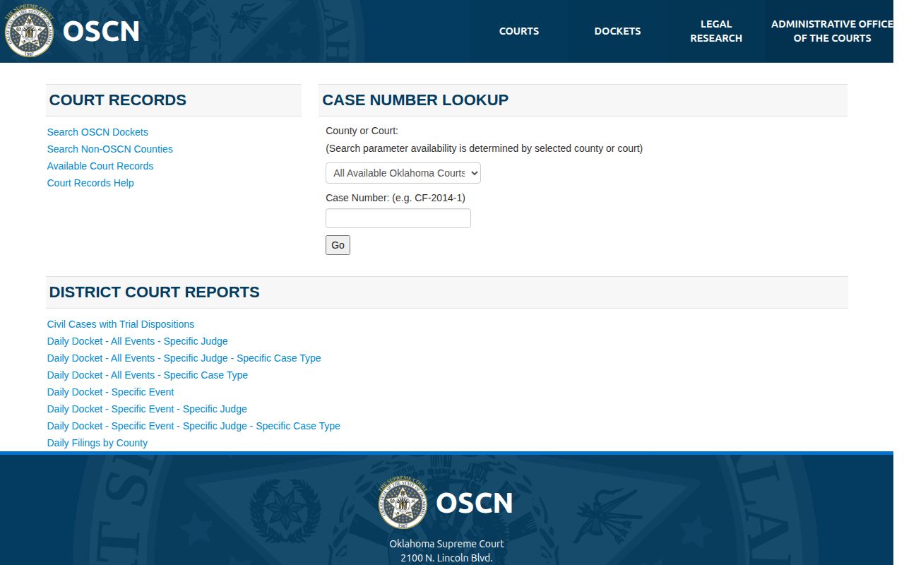 Love County warrant check through the OSCN docket search