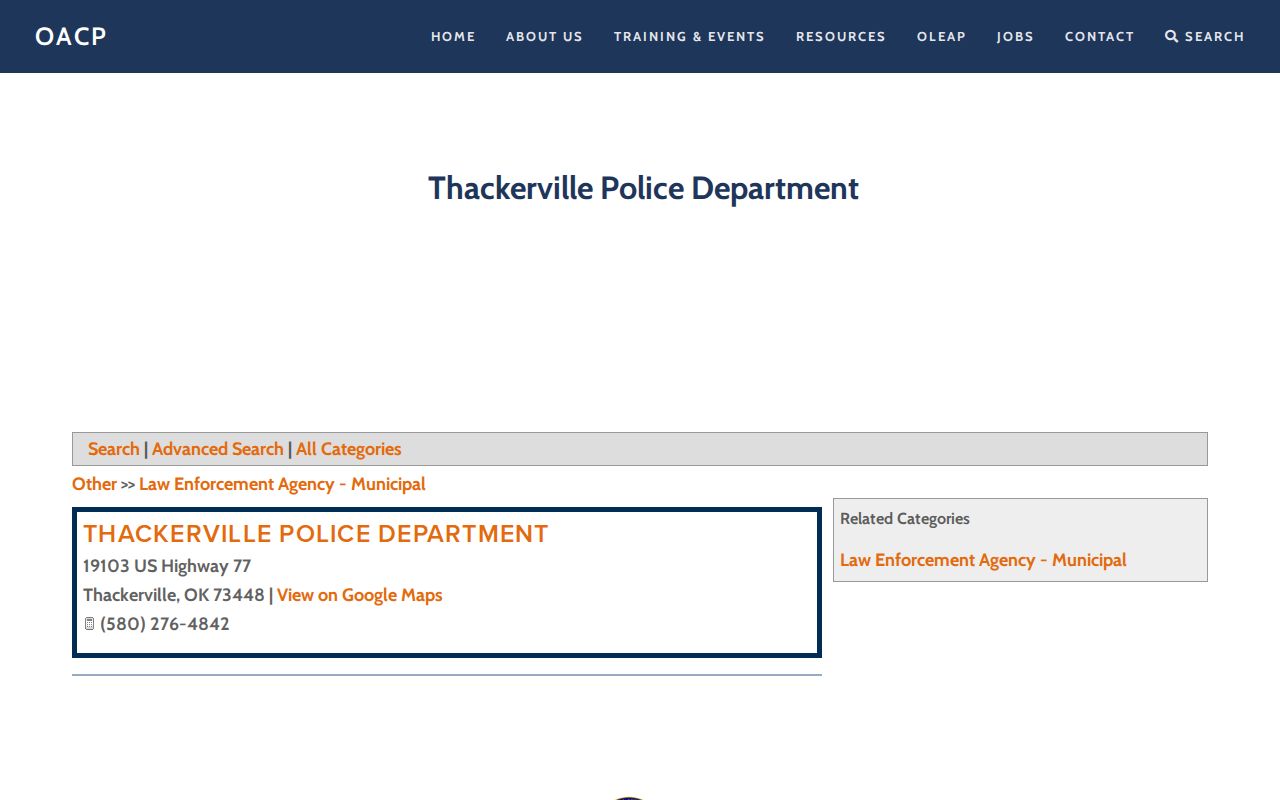 Thackerville Police Department directory contact for Love County arrest records
